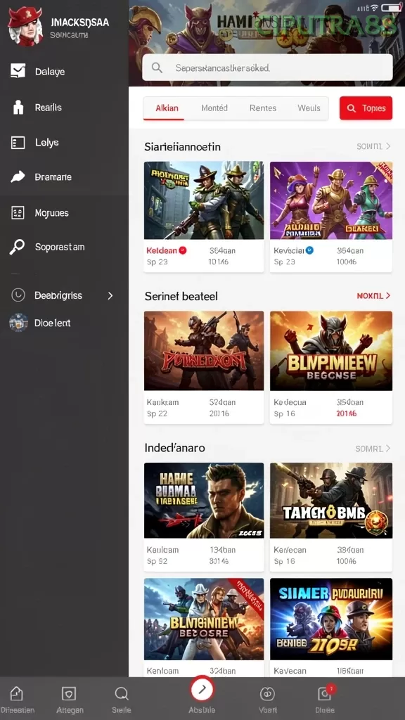 Cuplikan layar IOSBET — menu navigasi